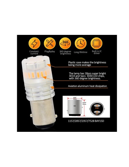 Lampada Led 1157 BAY15D P21/5W Canbus Arancione Ambra 12V No Errore IP67 Illuminazione 360 Gradi