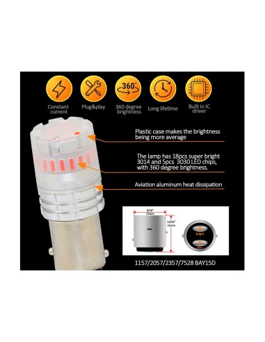 Lampada Led 1157 BAY15D P21/5W Canbus Rosso 12V No Errore IP67 Illuminazione 360 Gradi