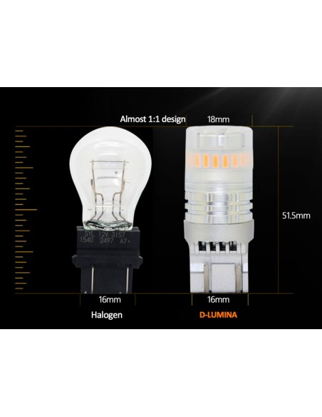 Lampada Led T20 7443 7440 Canbus Arancione Ambra 12V No Polarita IP67 Illuminazione 360 Gradi