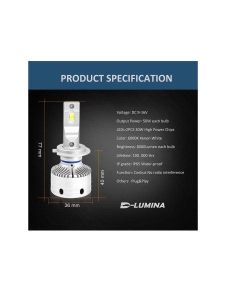 Kit Full Led H7 12V 50W 8000 Lumen Canbus All In One IP65 Dissipazione a Ventola