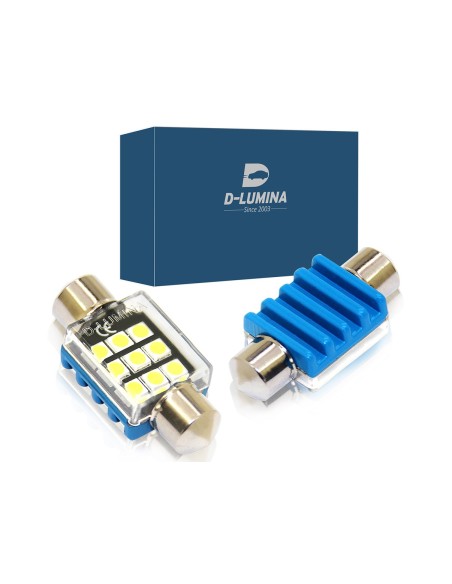 4 Lampada Led T11 Canbus 36mm 12V 2W Effettivo Con 6 Smd 3030 Bianco 6000K No Polarita