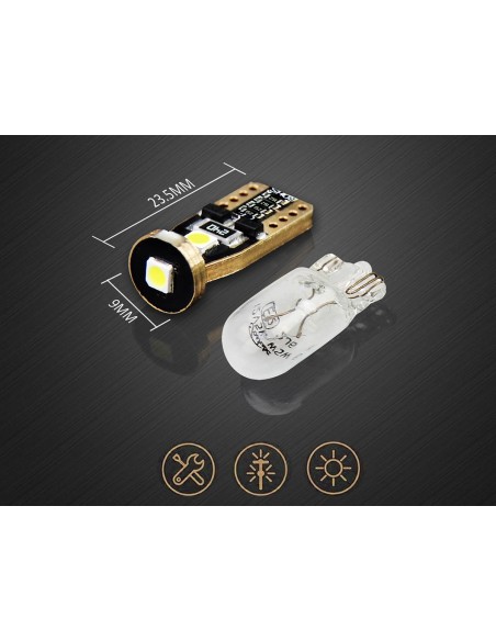 10 Lampada Led T10 W5W Canbus 12V 3 SMD 3030 Bianco Freddo 6000K + Leva Rimozione Antigraffio