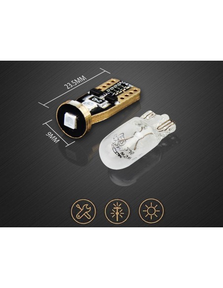 10 Lampada Led T10 W5W Canbus 12V 3 SMD 3030 Blue + Leva Rimozione Antigraffio