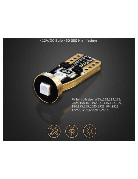 10 Lampada Led T10 W5W Canbus 12V 3 SMD 3030 Blue + Leva Rimozione Antigraffio