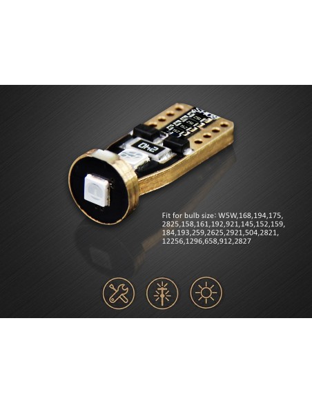 10 Lampada Led T10 W5W Canbus 12V 3 SMD 3030 Green Verde + Leva Rimozione Antigraffio