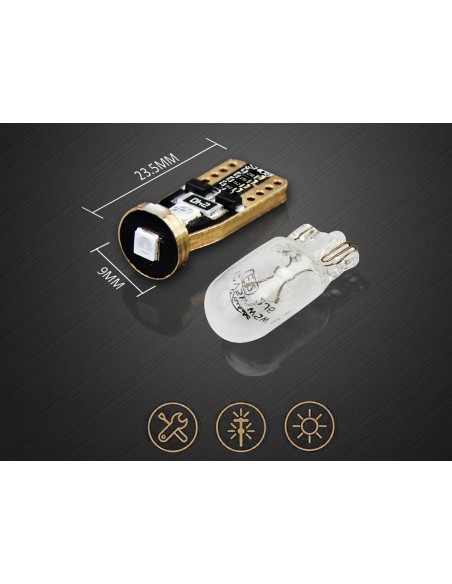 10 Lampada Led T10 W5W Canbus 12V 3 SMD 3030 Green Verde + Leva Rimozione Antigraffio