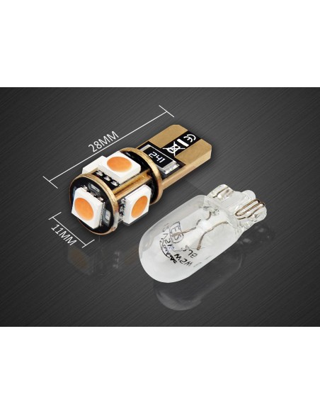 10 Lampada Led T10 W5W Canbus 12V 5 SMD 5050 Ambra + Leva Rimozione Antigraffio