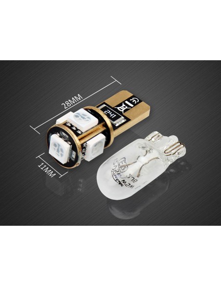 10 Lampada Led T10 W5W Canbus 12V 5 SMD 5050 Blue + Leva Rimozione Antigraffio