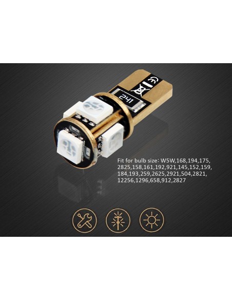 10 Lampada Led T10 W5W Canbus 12V 5 SMD 5050 Blue + Leva Rimozione Antigraffio