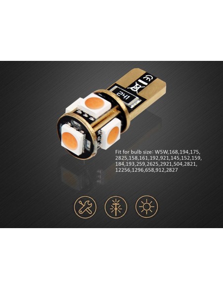 10 Lampada Led T10 W5W Canbus 12V 5 SMD 5050 Green Verde + Leva Rimozione Antigraffio