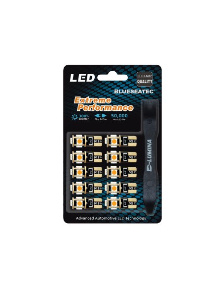 10 Lampada Led T10 W5W Canbus 12V 5 SMD 5050 Pink Rosa + Leva Rimozione Antigraffio