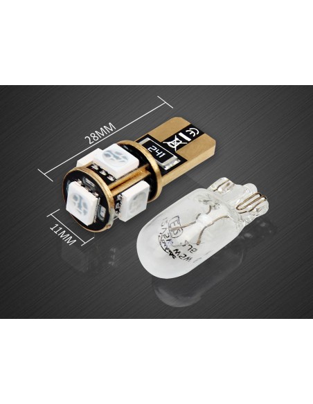 10 Lampada Led T10 W5W Canbus 12V 5 SMD 5050 Rosso + Leva Rimozione Antigraffio
