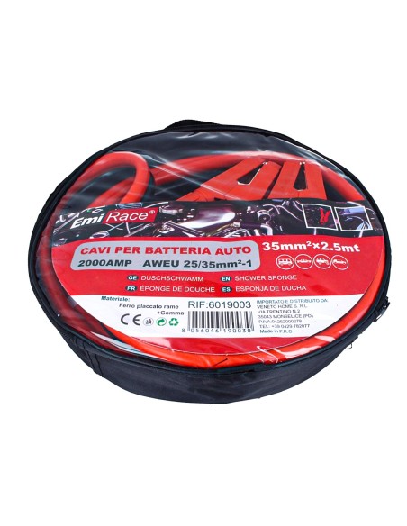 Kit Cavi Per Avviamento Batteria 2000 Ampere Per Soccorso Emergenza Auto Moto Sezione Rame 35mmq 2,5 Metri