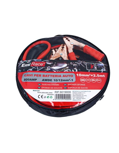 Kit Cavi Per Avviamento Batteria 800 Ampere Per Soccorso Emergenza Auto Moto Sezione Rame 10mmq 2,5 Metri