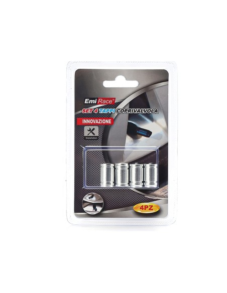 4 Tappi Valvola Pneumatici Auto Antipolvere Colore Argento