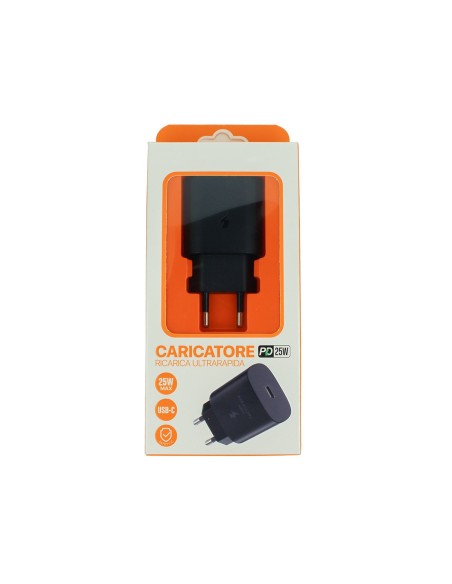 Caricatore USB C 25W Nero Caricabatterie PD Ricarica Ultra Rapida 5V 3A 9V 2,77A