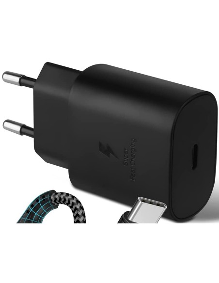 Caricatore USB C 25W Nero Caricabatterie PD Ricarica Ultra Rapida 5V 3A 9V 2,77A