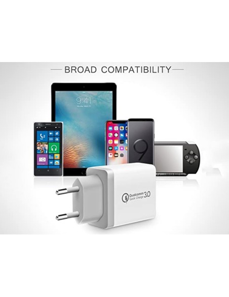 Caricatore 3 Porte USB QC3.0 USB-A 5V 2,1A Ricarica Veloce