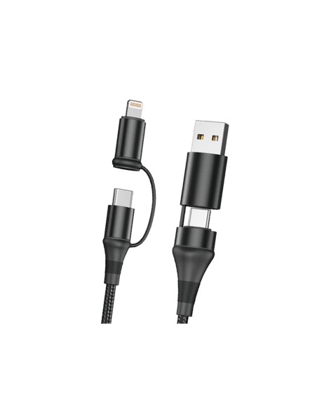 Cavo USB 4 In 1 USB-A USB-C Lightning Nylon Intrecciato 1 Metro Ricarica Veloce Massimo 60W