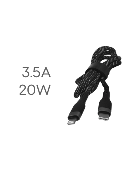 Cavo USB C PD Lightning Ricarica Veloce 3,5A Nero 1 Metro Nylon Intrecciato