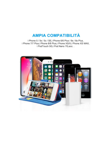 Caricabatterie Con Cavo Lightning 5V 2A Ricarica Veloce per Iphone Ipad