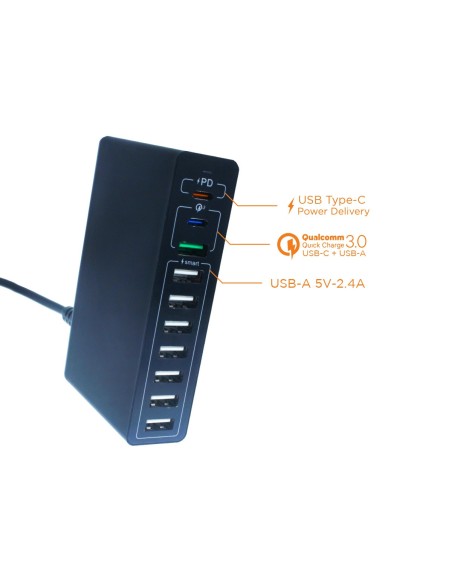 Alimentatore Caricabatterie USB da Muro 65W 2 USB Type C PD 1 USB QC3,0 7 USB Smart
