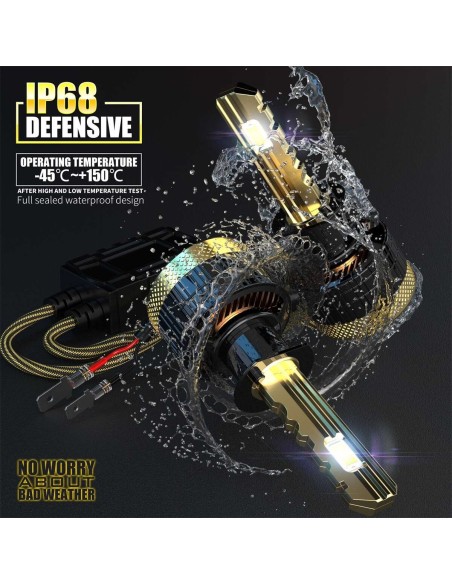 Kit Full Led Golden Key H1 120W 12000 Lumen 12V 6500K IP68 4 Volte Piu Luminoso