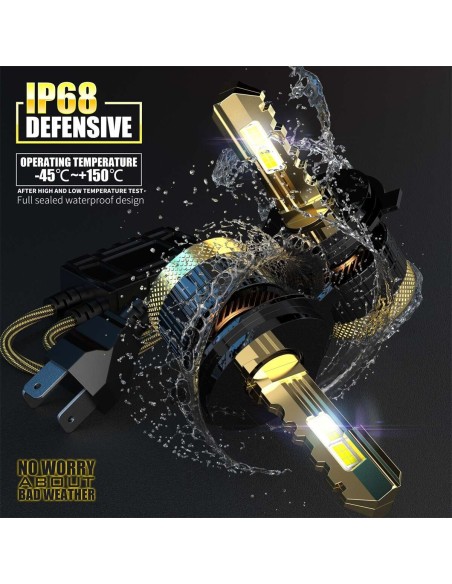 Kit Full Led Golden Key H4 120W 12000 Lumen 12V 6500K IP68 4 Volte Piu Luminoso