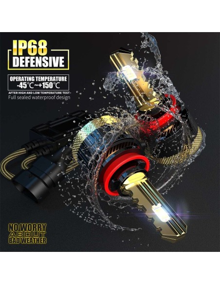 Kit Full Led Golden Key H8 H9 H11 120W 12000 Lumen 12V 6500K IP68 4 Volte Piu Luminoso