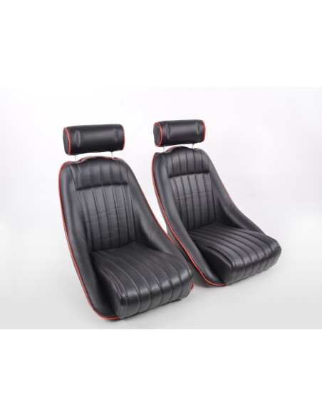 FK Oldtimersitze Sedili avvolgenti per auto Set Classic 2 in pelle sintetica nera con poggiatesta