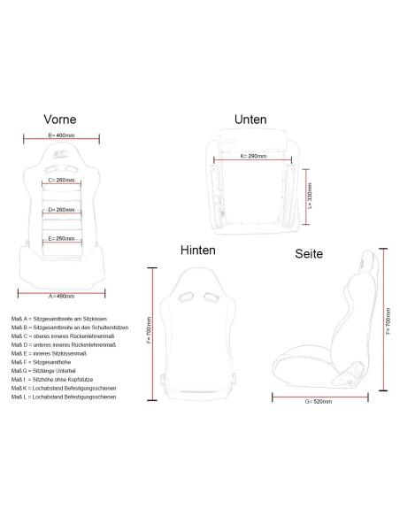 FK Oldtimersitze Sedili avvolgenti per auto Set Classic 2 in pelle sintetica nera con poggiatesta
