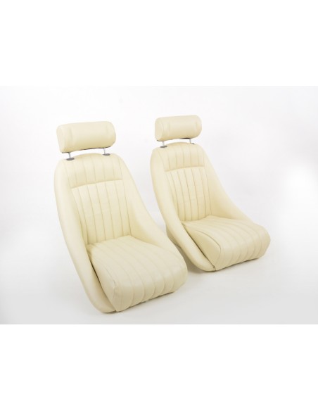 FK Oldtimersitze Sedili avvolgenti per auto Set Classic 2 in similpelle beige con poggiatesta