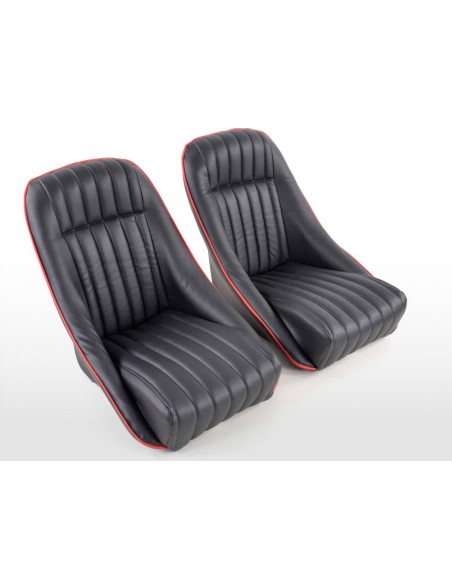FK Oldtimersitze Sedili avvolgenti per auto Set Montgomery in un look retrò nero / rosso