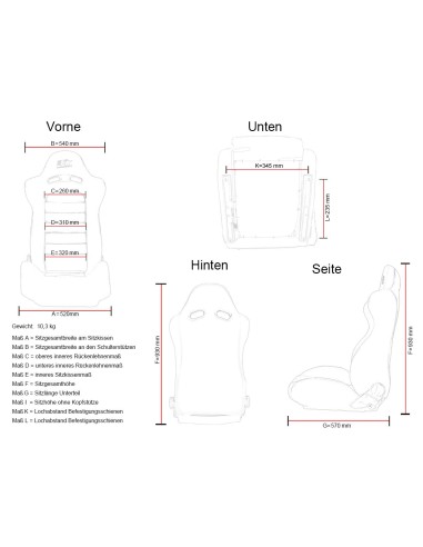 Sedili sportivi FK sedili semi avvolgenti Set Edition 3 tessuto nero