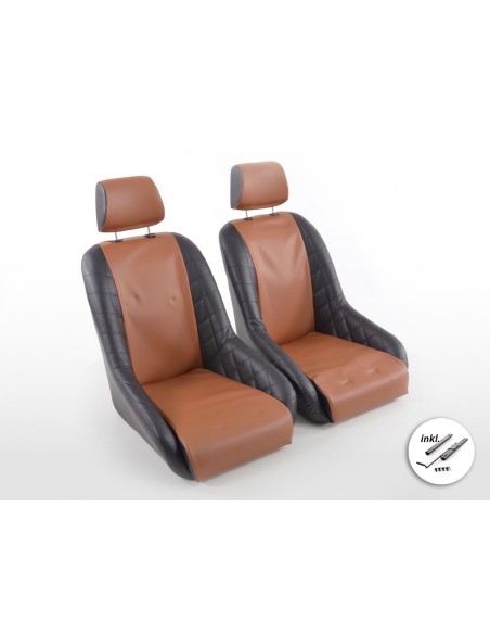 Sedili d'epoca FK sedili avvolgenti per auto in look retrò nero / marrone chiaro