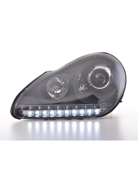 Set di fari Xenon Daylight LED DRL look Porsche Cayenne 03-07 nero