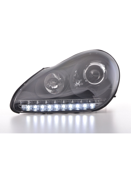 Set di fari Xenon Daylight LED DRL look Porsche Cayenne 03-07 nero