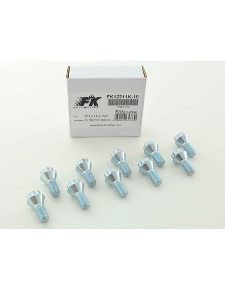 Set bulloni ruota (10 pezzi) Lunghezza albero 21 mm, collare conico, testa corta, argento M12x1,5