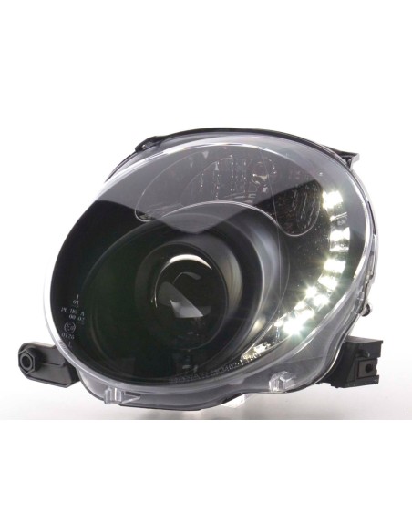 Faro Daylight LED DRL look Fiat 500 07- nero