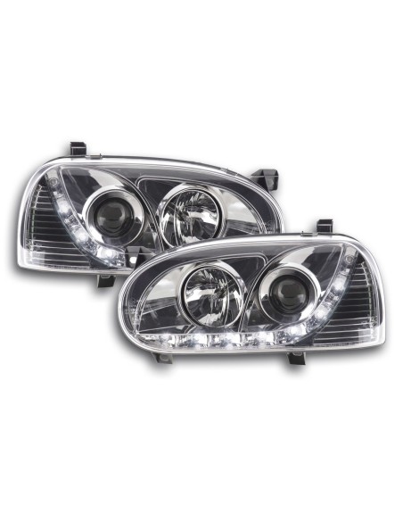 Faro Daylight LED DRL look VW Golf 3 tipo 1HXO 1EXO 91-97 cromato