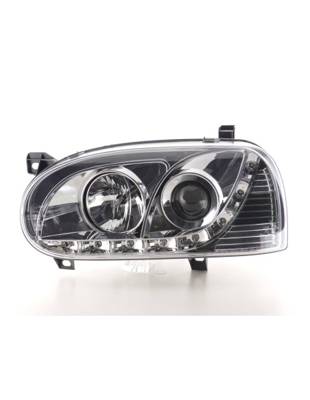 Faro Daylight LED DRL look VW Golf 3 tipo 1HXO 1EXO 91-97 cromato
