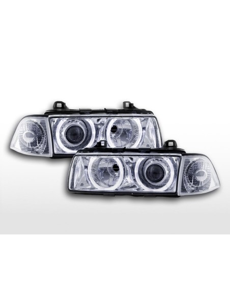 Set di fari allo xeno ottiche angel eyes BMW 3er Coupe tipo E36 anno 92-98 cromato