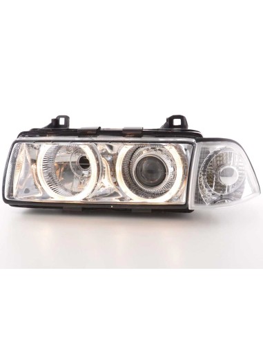 Set di fari allo xeno ottiche angel eyes BMW 3er Coupe tipo E36 anno 92-98 cromato
