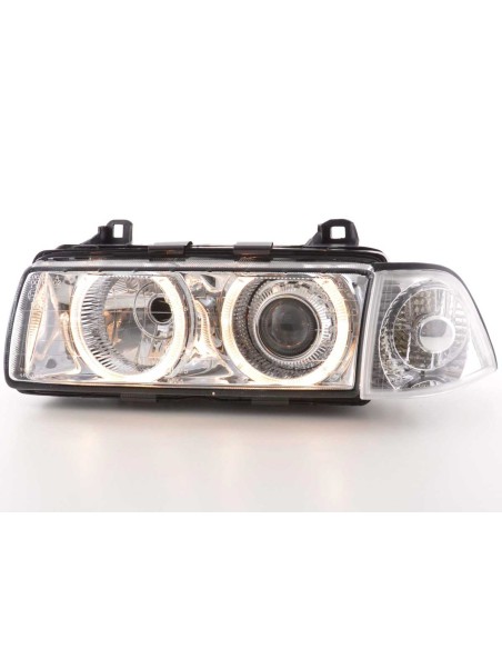 Set di fari allo xeno ottiche angel eyes BMW 3er Coupe tipo E36 anno 92-98 cromato