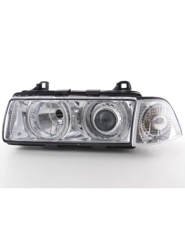 Set di fari allo xeno ottiche angel eyes BMW 3er Coupe tipo E36 anno 92-98 cromato