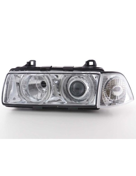 Set di fari allo xeno ottiche angel eyes BMW 3er Coupe tipo E36 anno 92-98 cromato