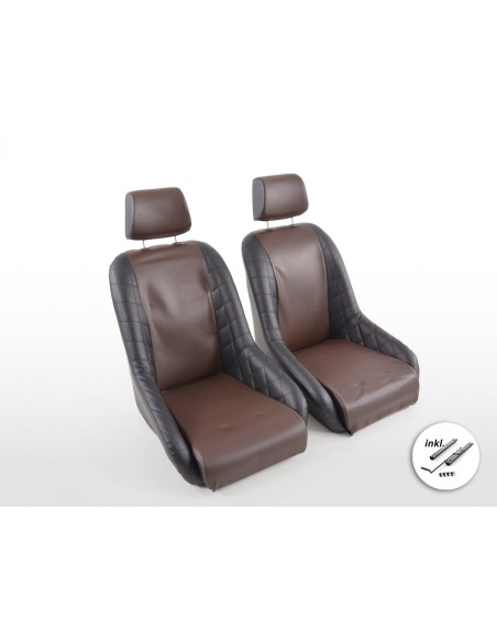 FK Oldtimersitze Sedili avvolgenti per auto in stile retrò nero / marrone scuro