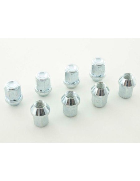 Set dado ruota (8 pezzi) Lunghezza 23mm collare conico M14X1,5 argento