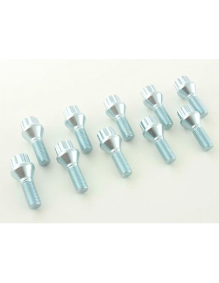 Set bulloni ruota (10 pz.) Collare conico lunghezza albero 27mm M12x1,25 argento