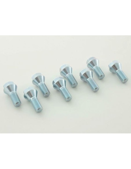 Set bulloni ruota (8 pezzi), collare conico, testa corta, lunghezza albero 22mm M12x1,25 argento